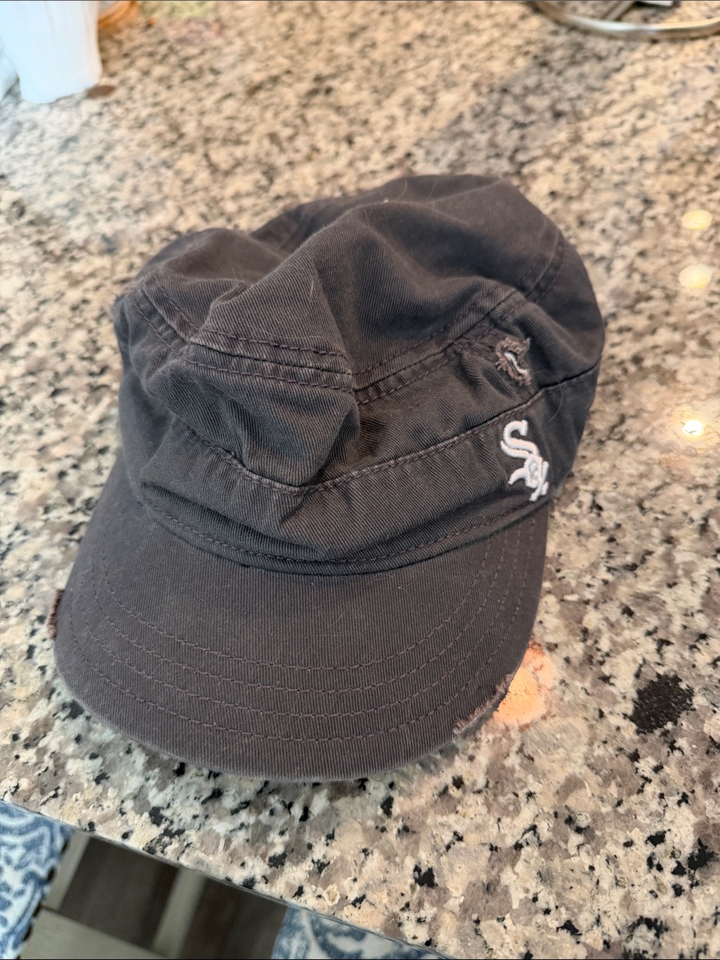 Black Baseball Cap With White Embroidered Sox Logo